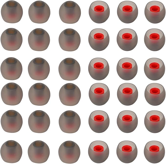 36 Pieces Small Earbud Tips Soft and Comfortable Ear Bud Replacement Pieces Silicone Fit Most in-Ear Headphones，Inner Hole 3.8mm -5.5mm，Small Black and Red Replacement Eartips