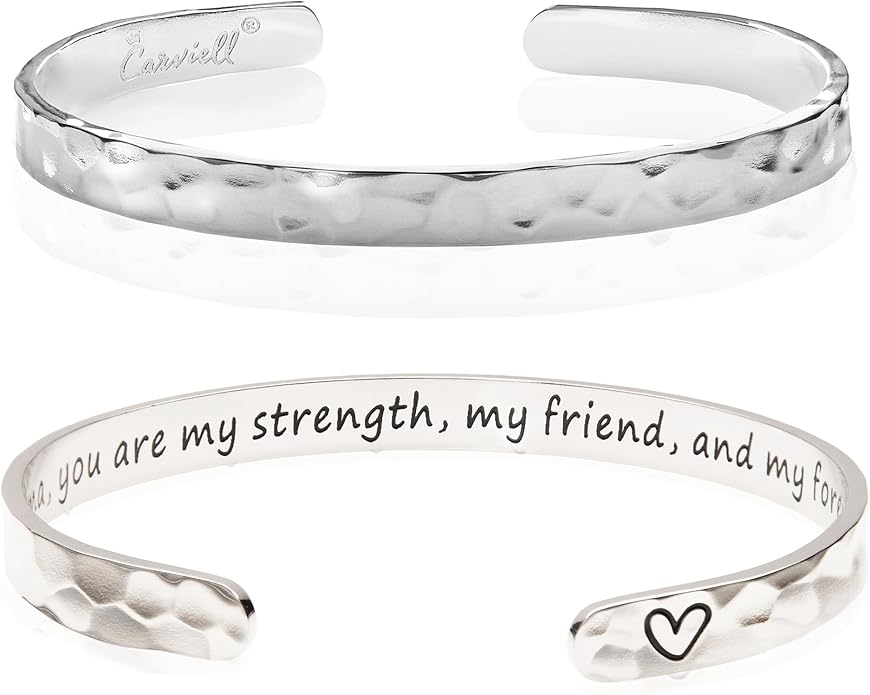 Carviell Engraved Cuff Bracelets for Women – Inspirational, Friendship, Love, Mom, Daughter, Sister, Christian, Graduation, Memorial & Wedding Gifts – 80+ Phrases – Stainless Steel, Gift-Ready