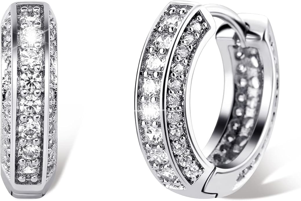 TOPGRILLZ Iced Out Hoop Earrings Cubic Zirconia Huggie Cartilage Cuff Hypoallergenic 14K Gold Plated Luxury Fashion Round Circle Earrings For Men Women