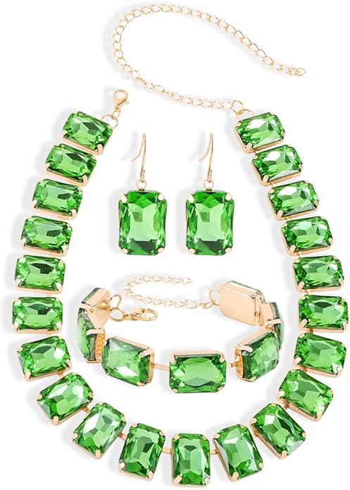KOSMOS-LI Rectangle Faux Crystal Jewelry Sets Includ Necklace Bracelet Earrings For Women Stocking Stuffers
