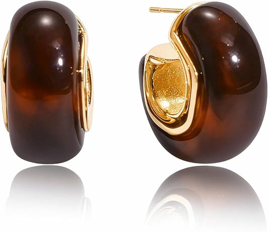 Fullpop Vintage Earrings for Women, Chunky 14K Gold Plated Resin Hoop Earrings Lightweight Hollow Drop Earrings Hypoallergenic Earrings for Women Vintage Anthropologie Jewelry Gifts for Women