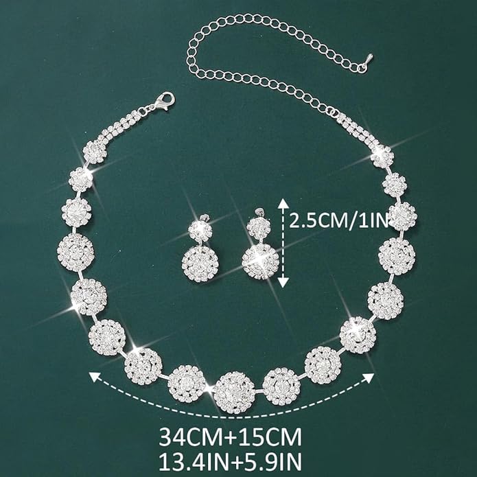 Unicra Bridal Wedding Jewelry Set Silver Rhinestone Necklace Earrings Sets Formal Costume Jewelry for Women and Brides