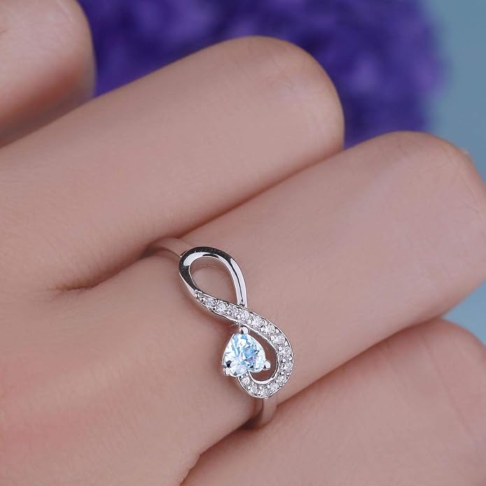 JO WISDOM Promise Ring for Women Sterling Silver Infinity Heart Promise Rings for Her Birthstone Cubic Zirconia Friendship Ring Size 5-12