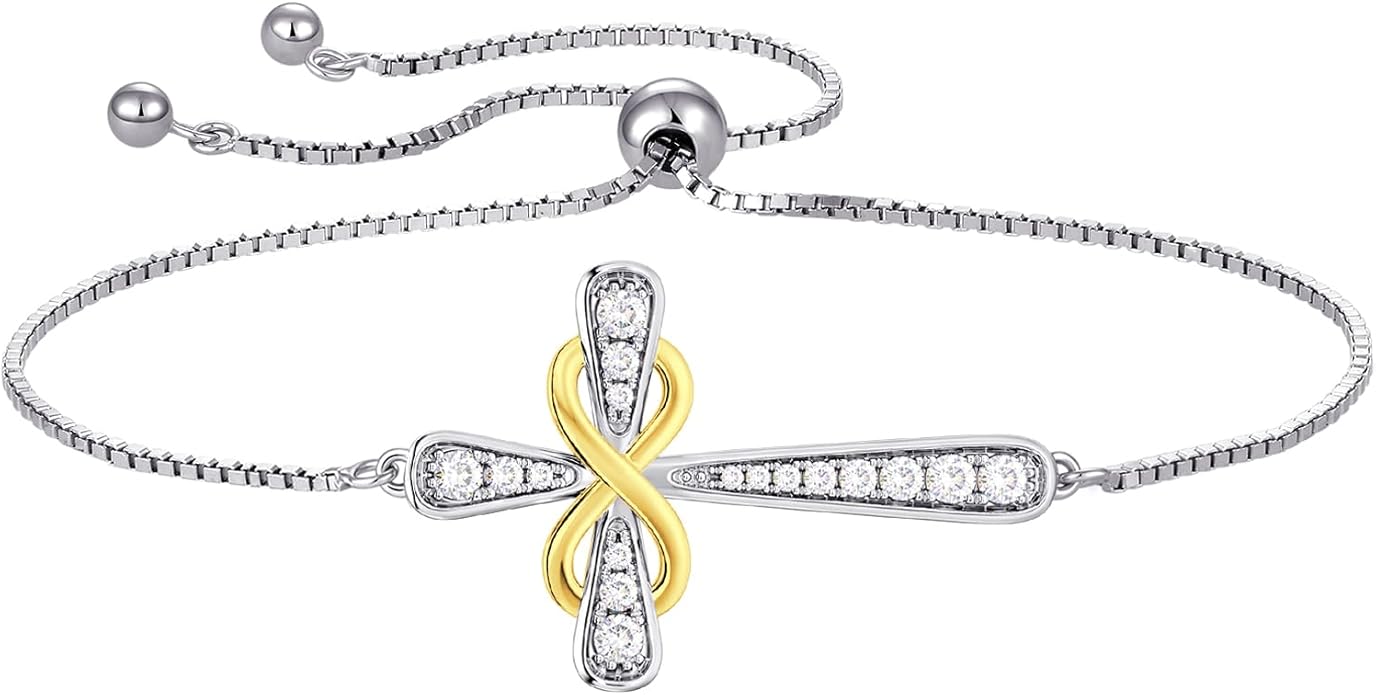 YL Cross Bracelet 925 Sterling Silver Infinity Sideways Link Bracelet Birthstone Jewelry for Women