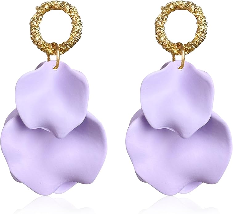 Anmpab Statement Matte Rose Flower Petal Stud Earrings for Women Dangly Floral Petal Earrings Jewelry Accessories Romantic Gifts for Her Women