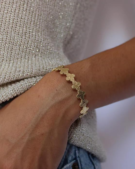 PERNNLA PEARL Dainty Gold Bar Bracelet for Women Simple Delicate Thin Cuff Bangle Hook Bracelet 18K Gold Plated Handmade Minimalist Jewelry