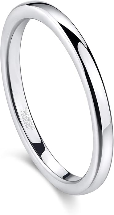 Greenpod 2mm 4mm 6mm Tungsten Wedding Bands Ring for Women Men Rose Gold Plated/Silver/24K Gold Plated/Black Polished Slim Engagement Promise Rings Comfort Fit Size 4-13