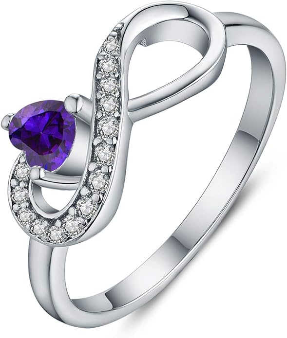 JO WISDOM Promise Ring for Women Sterling Silver Infinity Heart Promise Rings for Her Birthstone Cubic Zirconia Friendship Ring Size 5-12