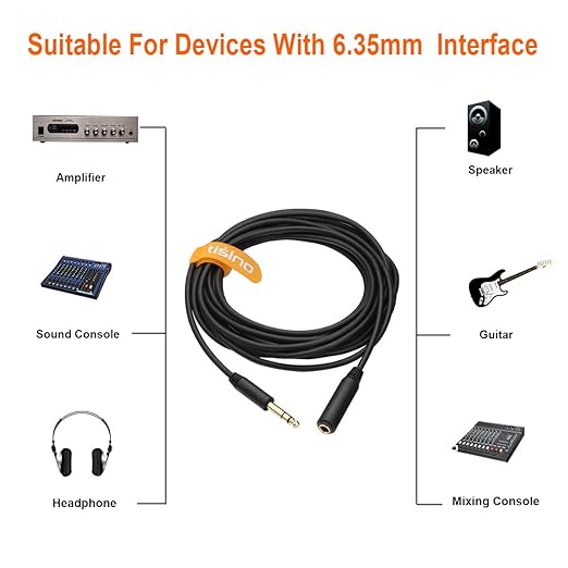 Tisino 1/4 Extension Cable 20 ft, Headphone Extension Cable Quarter inch TRS Male to Female Stereo Guitar Extension Cable Cord