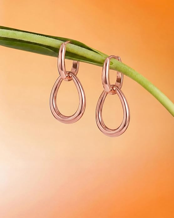 Gold Earrings for Women Trendy 14K Gold Plated Double Hoop Dangle Earring Thin Minimalist Lightweight Dainty Drop Earrings Jewelry Gift for Her