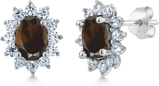 Gem Stone King 7X5MM Oval Gemstone Birthstone Stud Earrings For Women | Princess Diana Royal Halo Style | 925 Sterling Silver | Fine Jewelry Gifts for Anniversary Wedding Her Mom Women Wife