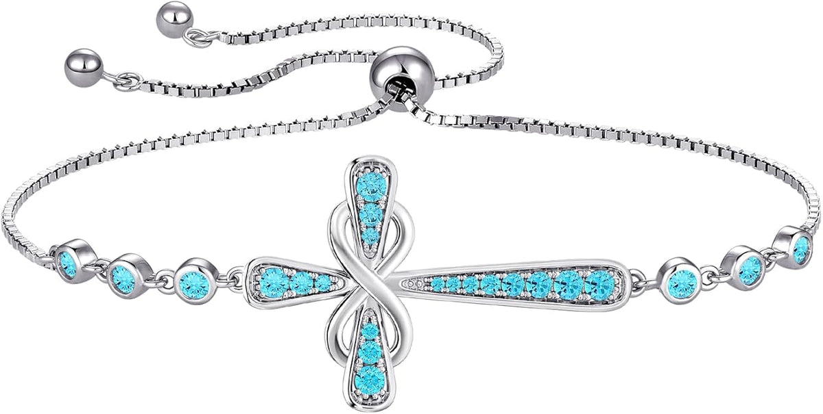YL Cross Bracelet 925 Sterling Silver Infinity Sideways Link Bracelet Birthstone Jewelry for Women