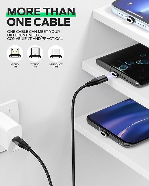 YKZ 3 in 1 Magnetic USB C to C Cable, Magnet Charging Cable, [3.3FT+6.0FT] PD 60W Fast Charger Nylon Braided Cord Compatible with Type C and Android Devices (Black)