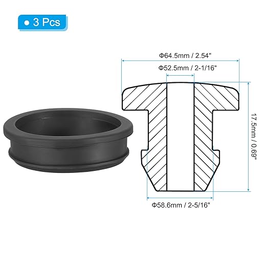 PATIKIL 58.6mm / 2-5/16 Inch Drill Hole,2-1/16 Inch ID Rubber Grommets, 3Pcs Top Hat Grommet for Wiring Eyelet Ring Gasket Automotive Firewall Cable Hole Plugs Wires Protection, Black