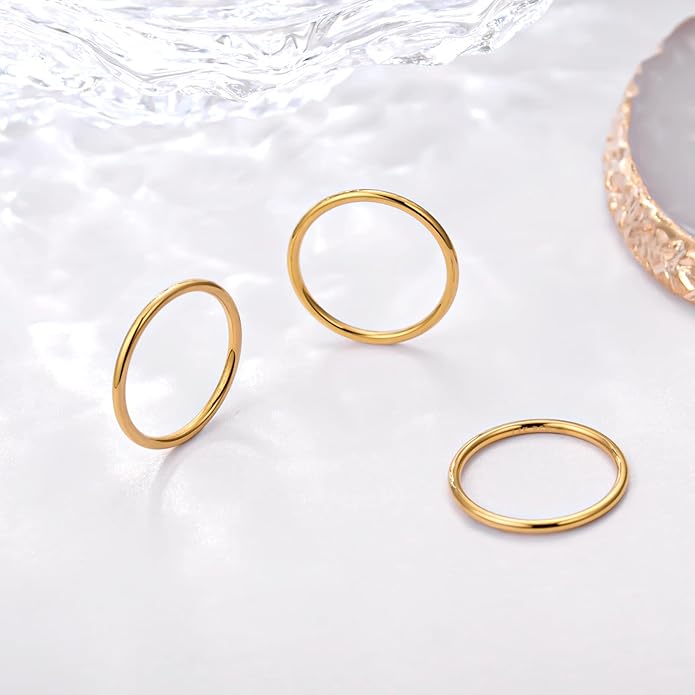 NOKMIT 1mm 14K Gold Filled Rings for Women Girls Thin Gold Ring Dainty Cute Stacking Stackable Thumb Pinky Band Non Tarnish Comfort Fit Size 4 to 11 1PC/2PCS/3PCS