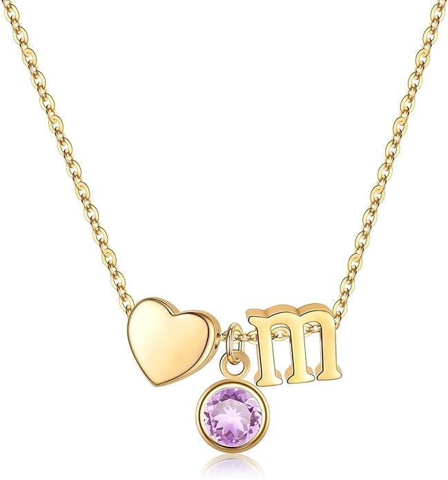 Ursilver Initial Birthstone Necklace for Women - Heart Initial Birthstone Pendant Necklace Personalized Gifts Birthday Gifts for Women