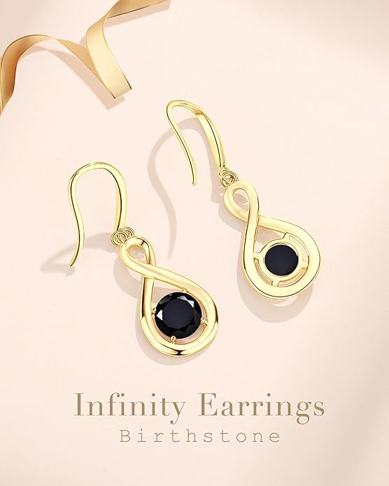 FANCIME Valentines Day Gift Dangle Drop Earrings 925 Sterling Silver Dainty Infinity Round Gemstone Birthstone Jewelry Birthday Gifts for Her Women