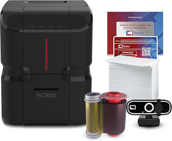 Bodno Matica MC320 Direct-to-Card Single Sided ID Card Printer & Complete Supplies Package Bronze Edition ID Software