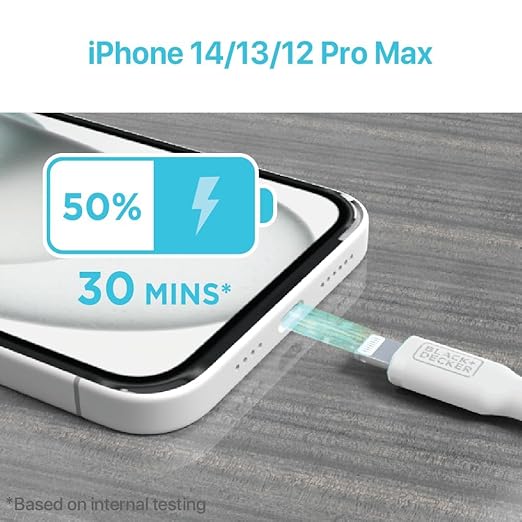 BLACK+DECKER Lightning to USB Cable - Fast Compatible iPhone Lightning Cable - Durable Braided iPhone Charger Cord - for Travel and Daily Use - Multiple Color + Length Options - 6ft