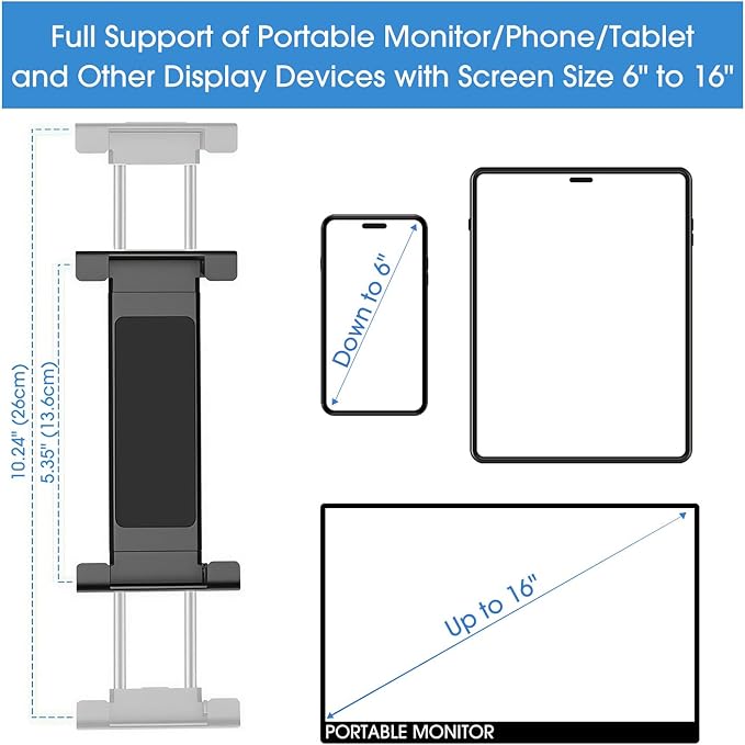 Kado Portable Monitor Stand Aluminum Alloy, Tablet Holder Phone Clamp for Display Phone, Wall Mount 3M Cubical Mount for Portable Monitor, Kitchen Cabinet Tablet Holder for iPad Surface Pro