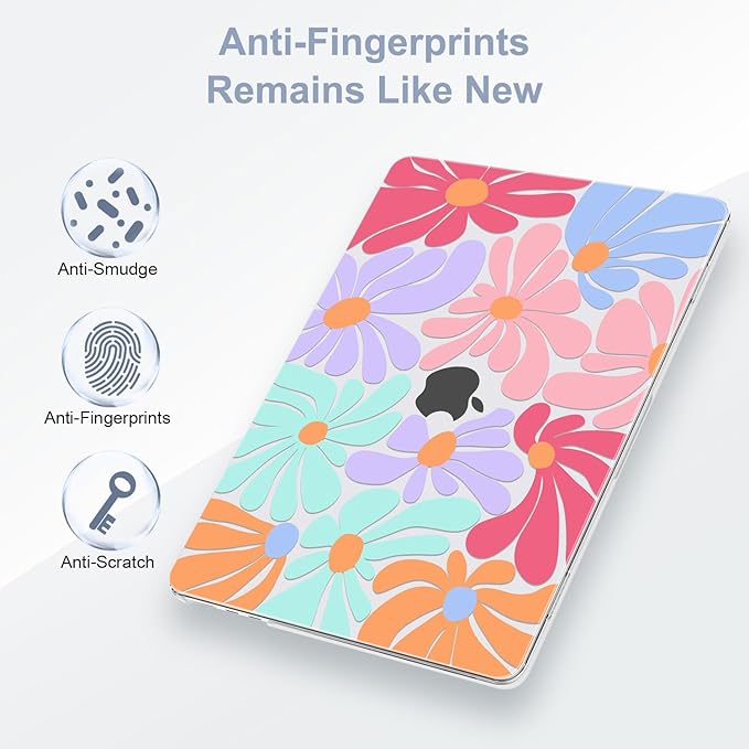 G JGOO Compatible with MacBook Air 13 inch Case 2025 2024 2023 2022 M4 A3240 M3 A3113 M2 A2681, Clear Hard Shell for MacBook Air 13.6 inch Case + Keyboard Cover + Screen Protector, Colorful Flower