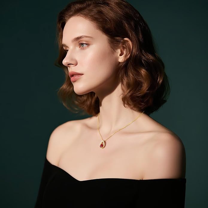 Iefil Valentines Day Gifts for Her - 14K Gold Plated Birthstone Necklace for Women, 925 Sterling Silver Teardrop Necklace, Anniversary Birthday Gifts for Wife Girlfriend Mom
