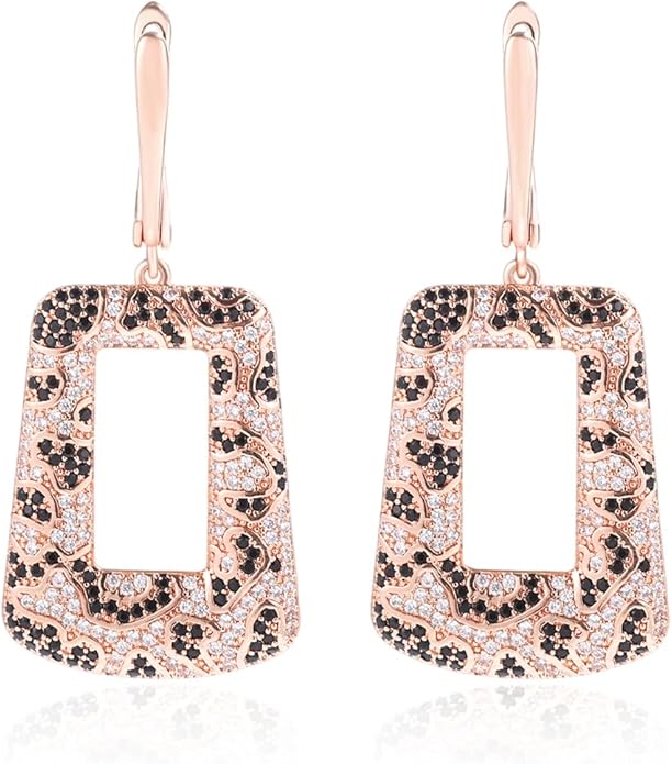 Rose Gold Hoop Earrings for Women, 925 Silver-Plated Thickened Hypoallergenic Earrings, CZ Black Gemstone-Inlaid Earrings - Women's Fashion Jewelry