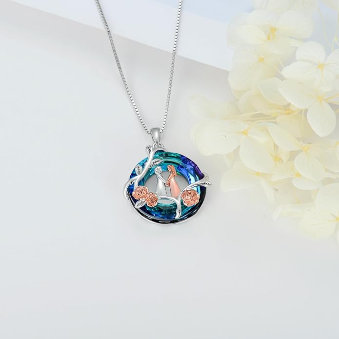 TOUPOP Sisters Gifts from Sister Necklace Sterling Silver Rose Flower with Crystal Jewelry Valentines Day Birthday Gifts for Women Best Friend Friendship