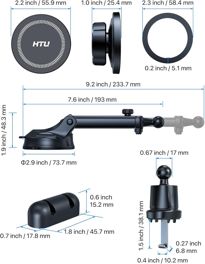 HTU for MagSafe Car Phone Mount Magnetic Phone Holder for Windshield Vent Dashboard Magnetic Suction Phone Mount for iPhone 16/15/14/13/12 & Android (Neutral Gray)