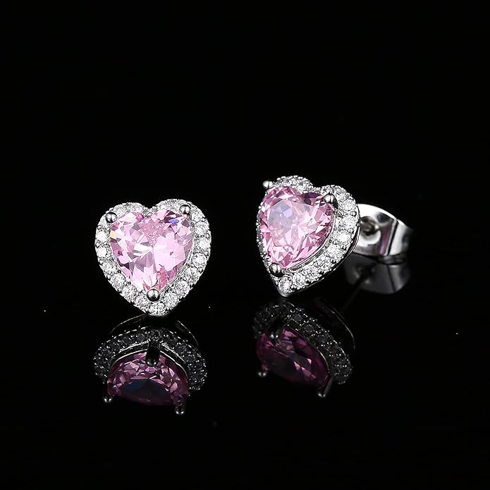 YOMELA Cubic Zirconia Earrings Studs, Halo CZ Birthstone Simulated Diamond Stud Earrings for Women