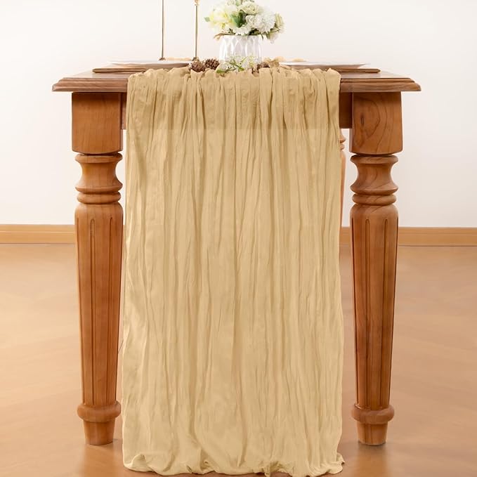 Beige Table Runner Cheesecloth Table Runner 10FT Farmhouse Table Runners 120 Inches Fall Table Decor Dining Room Centerpiece Wedding Boho Baby Shower Birthday