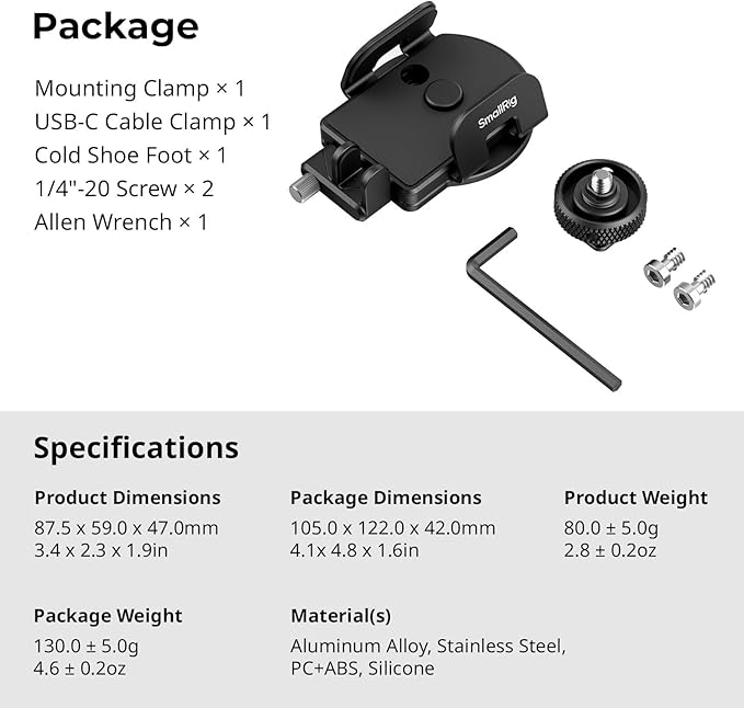 SMALLRIG Universal SSD Holder for MagSafe, with Cold Shoe & Cable Clamp, 40-60mm Wide Clamping, SSD Mount Bracket for Samsung T5 T7 SSD, for SanDisk SSD, for Camera Cage, for iPhone 17/16/15/14-5196