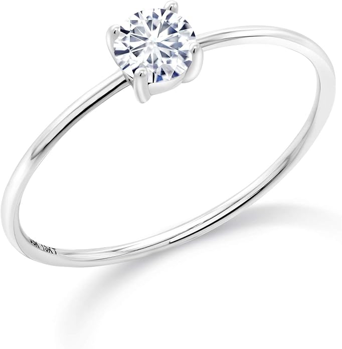 Gem Stone King 10K White Gold Gemstone Birthstone Engagement Ring | Round 4MM | Wedding Engagement Solitaire Anniversary Promise Ring For Women | Available In Size 5, 6, 7, 8, 9