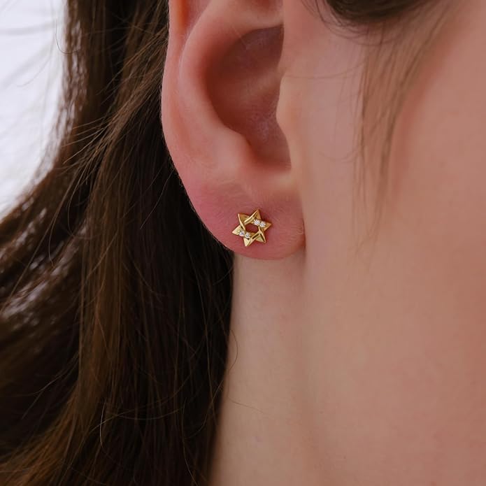 14K Yellow Gold Vermeil Earrings for Women, Hypoallergenic 925 Sterling Silver Minimalist Dainty Jewelry, CZ Accent Stud Hoop & Dangle Earrings, Gift for Her