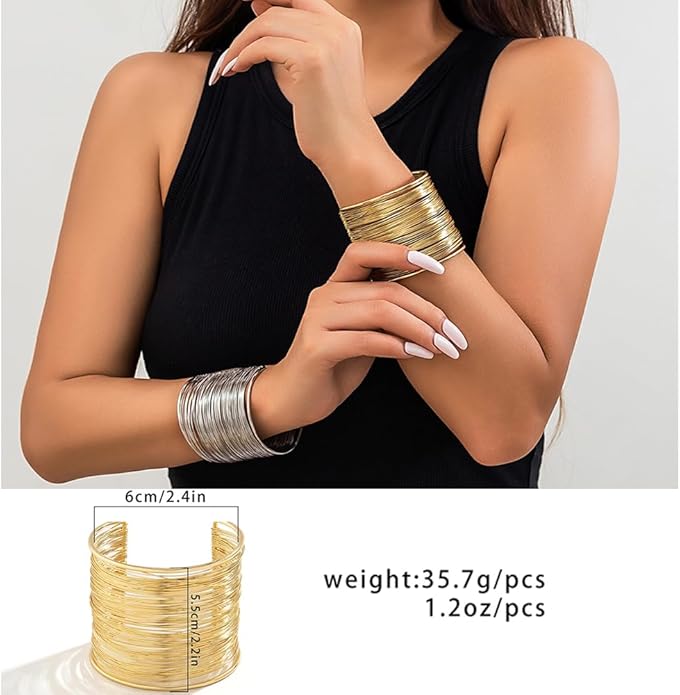 3PCS Chunky Gold Cuff Bracelets for Women Gold Statement Bangle Bracelets Set Arm Cuff Upper Arm Punk Jewelry