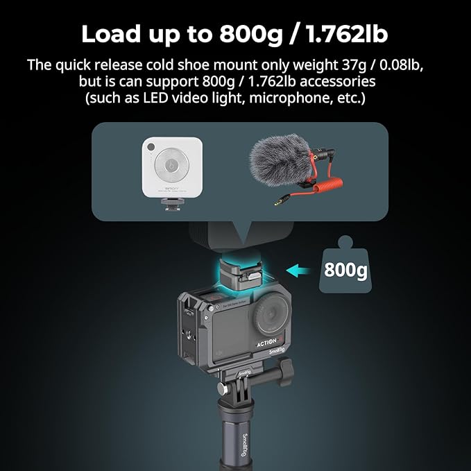 SmallRig HawkLock H18 Quick Release Support with Cold Shoe, Dual-Direction QR-Slide Cold Shoe Mount with Anti--Drop Pin & Silicone Pad, Load up to 1.8lb for LED Video Light, Microphone - 4500