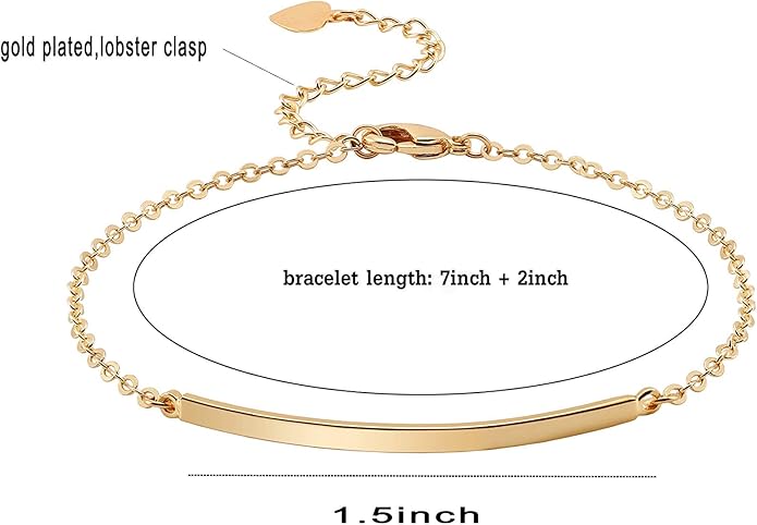 PERNNLA PEARL Dainty Gold Bar Bracelet for Women Simple Delicate Thin Cuff Bangle Hook Bracelet 18K Gold Plated Handmade Minimalist Jewelry