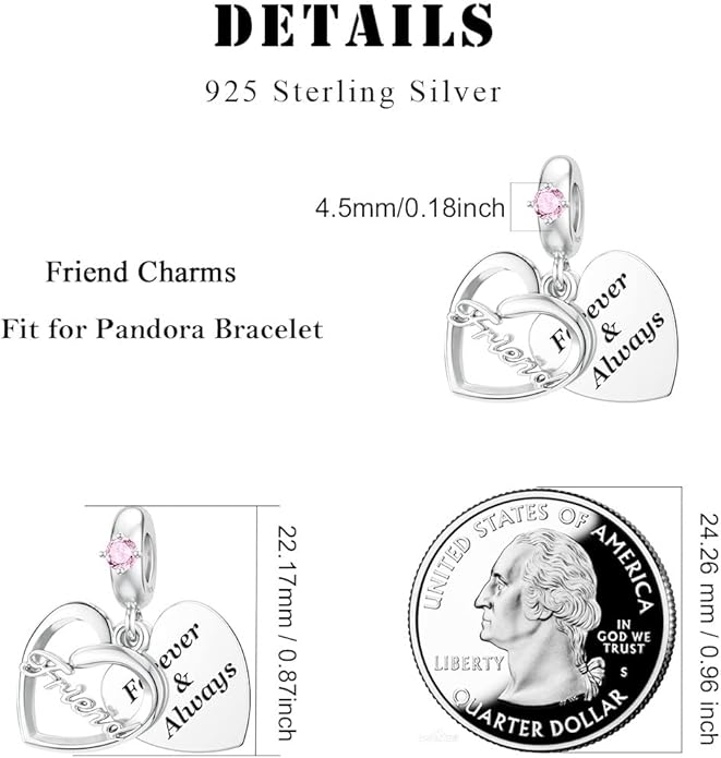 DALARAN Sister Mother Daughter Wife Charms for Bracelet Forever Always Love Charm for Birthday Christmas Sterling Silver Dangle Charm