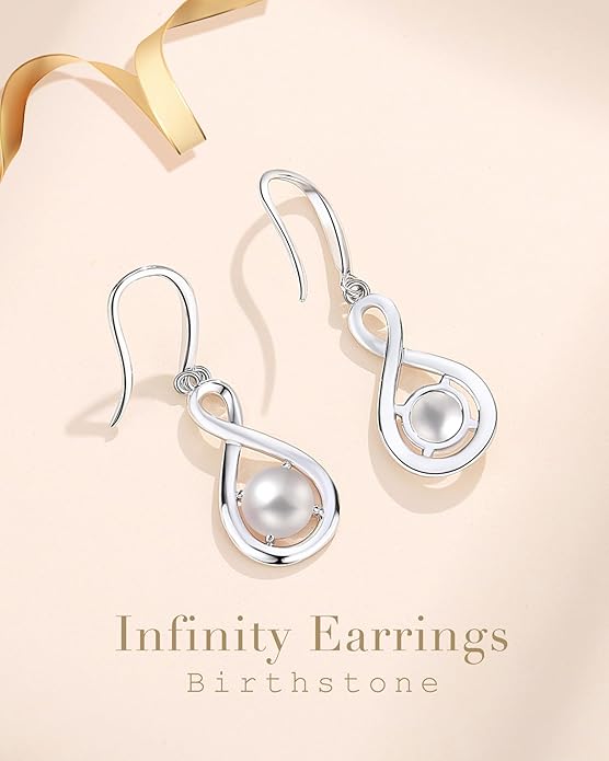 FANCIME Valentines Day Gift Dangle Drop Earrings 925 Sterling Silver Dainty Infinity Round Gemstone Birthstone Jewelry Birthday Gifts for Her Women