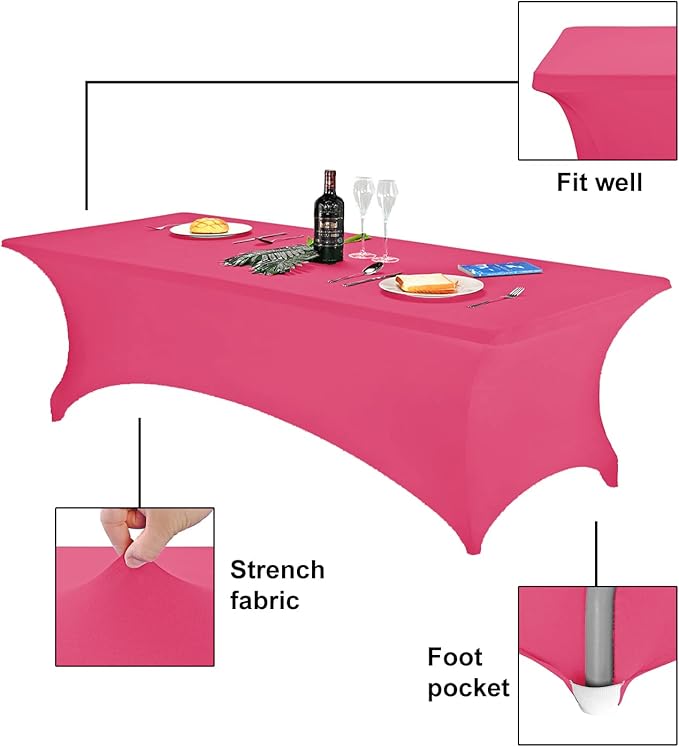 FORLIFE Spandex Table Covers，Fitted Tablecloth for Rectangular Tables, Stretch Patio Table Covers, Universal Spandex Table Cover for Wedding, Banquet, Party (8ft, Hot Pink)