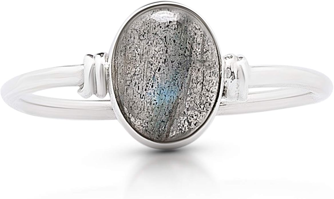 Oval Labradorite 925 Sterling Silver Ring - Delicate BOHO Chic Jewelry - Fashionable and Stylish for Women with Velvet Gift Bag/Box - Made by Indian Artisans - Size 4-9
