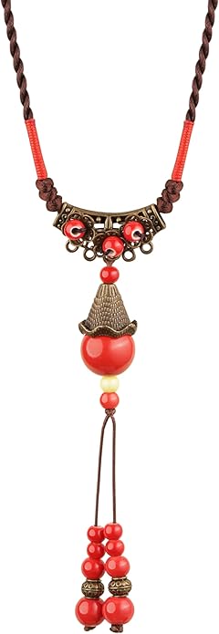 MINACHI Vintage Bohemian Ethnic Colorful Ceramic Bead Long Y Necklace, Hippie Boho Summer Fashion Jewelry Gift for Women