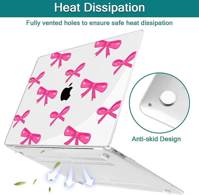 Teryeefi for MacBook Pro 13 inch Case 2024,2022-2016 Release Model M2 M1 A2338 A2289 A2251 A2159 A1989 A1706 with Touch Bar, Design Hard Shell Cover with Keyboard Cover Scren Protector, Bows-A