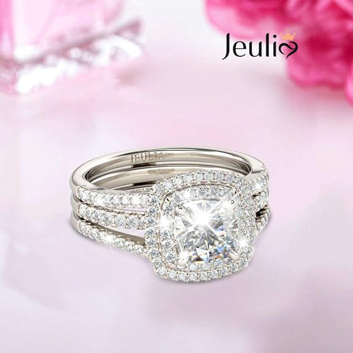 Jeulia Brilliant Classic Band Rings Sets for Women 925 Sterling Silver Fashion Ring Sets Wedding Engagement Anniversary Promise Ring Bridal Sets Jewelry