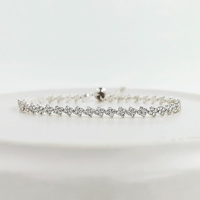 Tennis Necklace Bracelet for Women, Dainty Sterling Sliver Choker Necklace Crystal Link Bracelet Stud Earrings for Women Wedding Jewelry for Bride Jewelry Set Accessories
