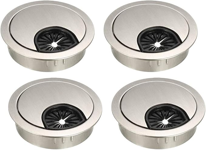 uxcell Cable Hole Cover, 2Inch/50mm Zinc Alloy Desk Wire Cord Cable Grommets Hole Cover for Office PC Desk Cable Cord Organizer, 4Pcs Wire Drawing Silver