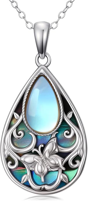 Black Onyx Necklace 925 Sterling Silver Flower Insect Pendant Teardrop Onyx Jewelry Valentines Day Birthday Gifts for Women