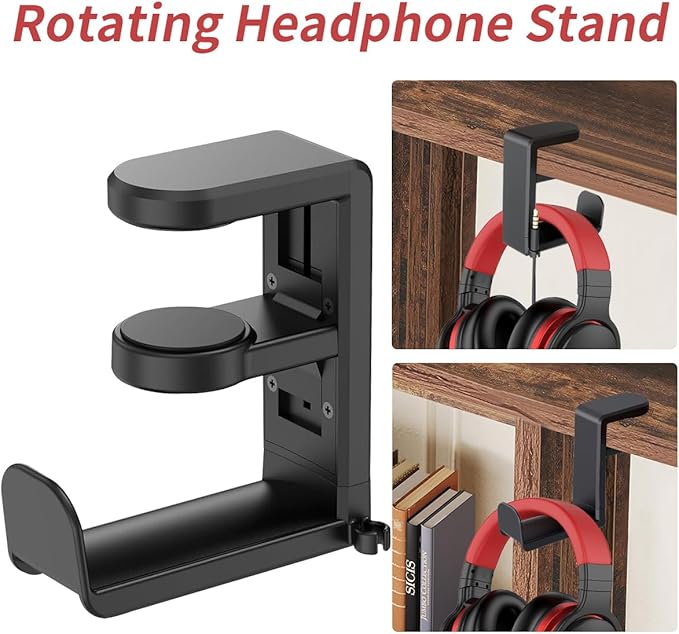 Adjustable Headphone Stand Holder - Universal Desktop Organizer for Gaming/Office Setup - Durable & Lightweight Design - Easy Installation - Modern Accessory - Black