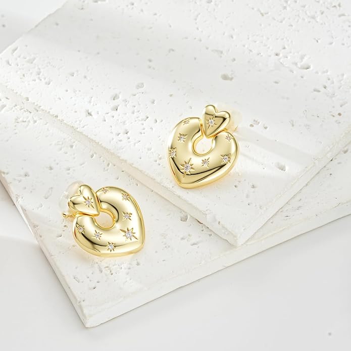 Clip on Earrings for Women Hypoallergenic Statement Retro Clip Earrings 14K Gold/Silver Plated Hoop Dangle Earrings 5A Cubic Zirconia Round Multiple Styles for Women Fashion Trendy Jewelry Gifts