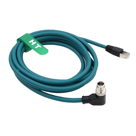 Ethernet Cable for PLC Router Network Cognex Basler Baumer Sick Keyence Datalogic Microscan Vision Camera Sensor Reader, M12 8 Pin X-Code Right Angle 90-Degree to RJ45 (20m)